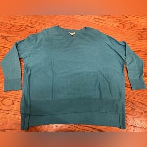 Eileen Fisher Teal Green Merino Wool Knit Sweater Crewneck Size S